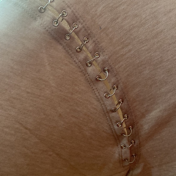 Taupe Ultra Mini Dress With Ring Detail - Picture 3 of 3